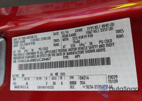 2014 Ford Escape Titanium from USA, damaged, VIN 1FMCU9J99EUC29467